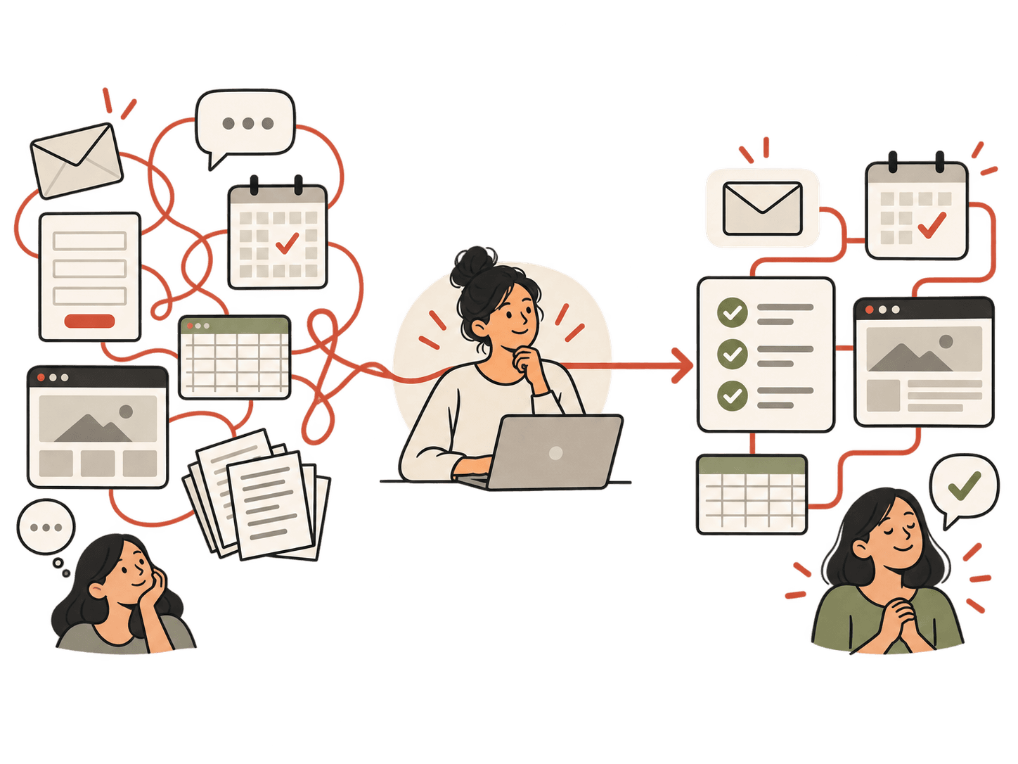 A business moving from disconnected enquiries, content and administration to a simpler connected process